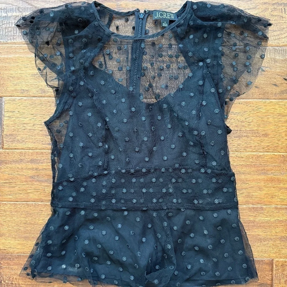 JCrew Cap-sleeve peplum top in dotted tulle, size 4